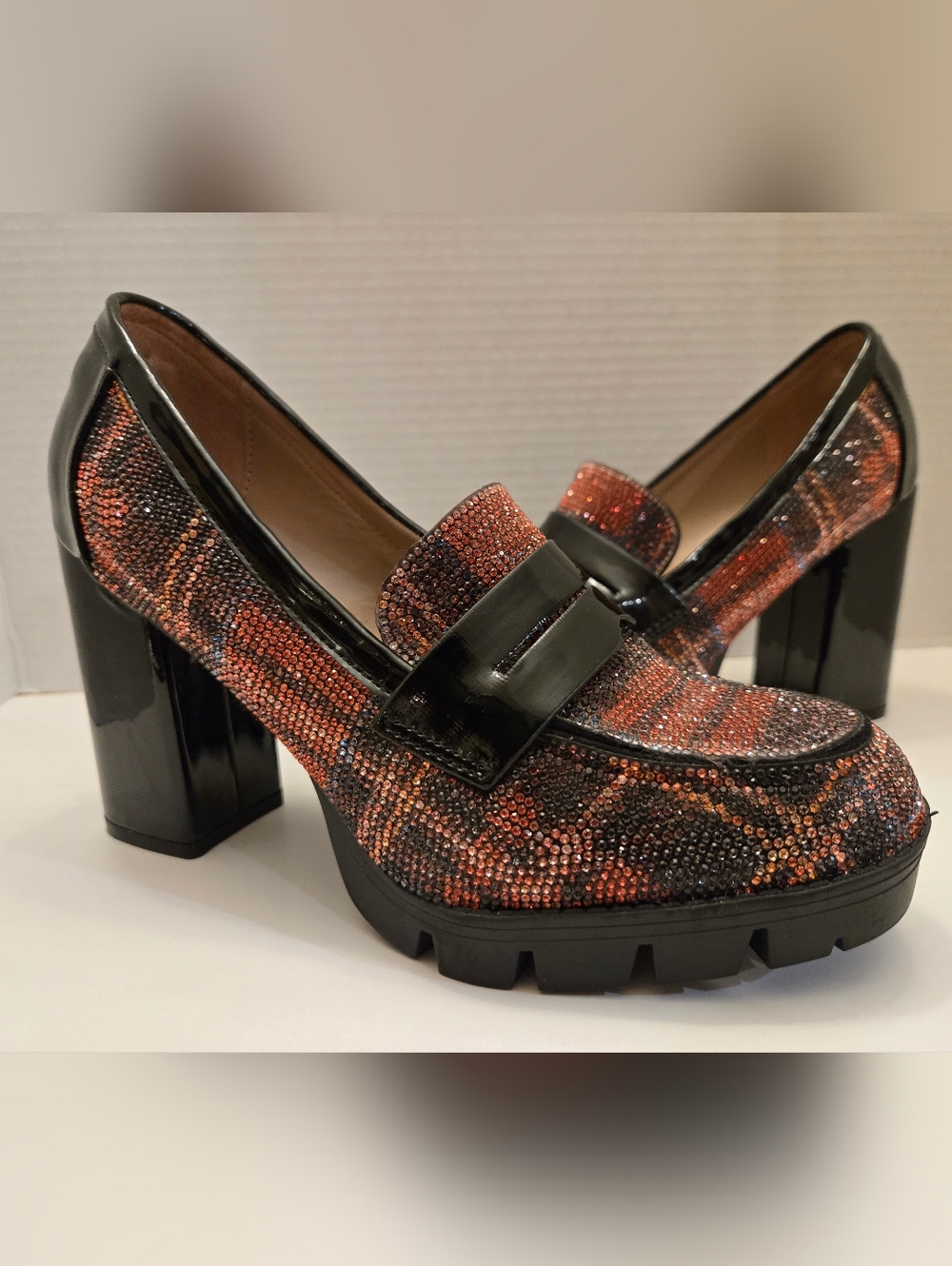 Betsey Johnson Metallic Red and Black Platform Loafers